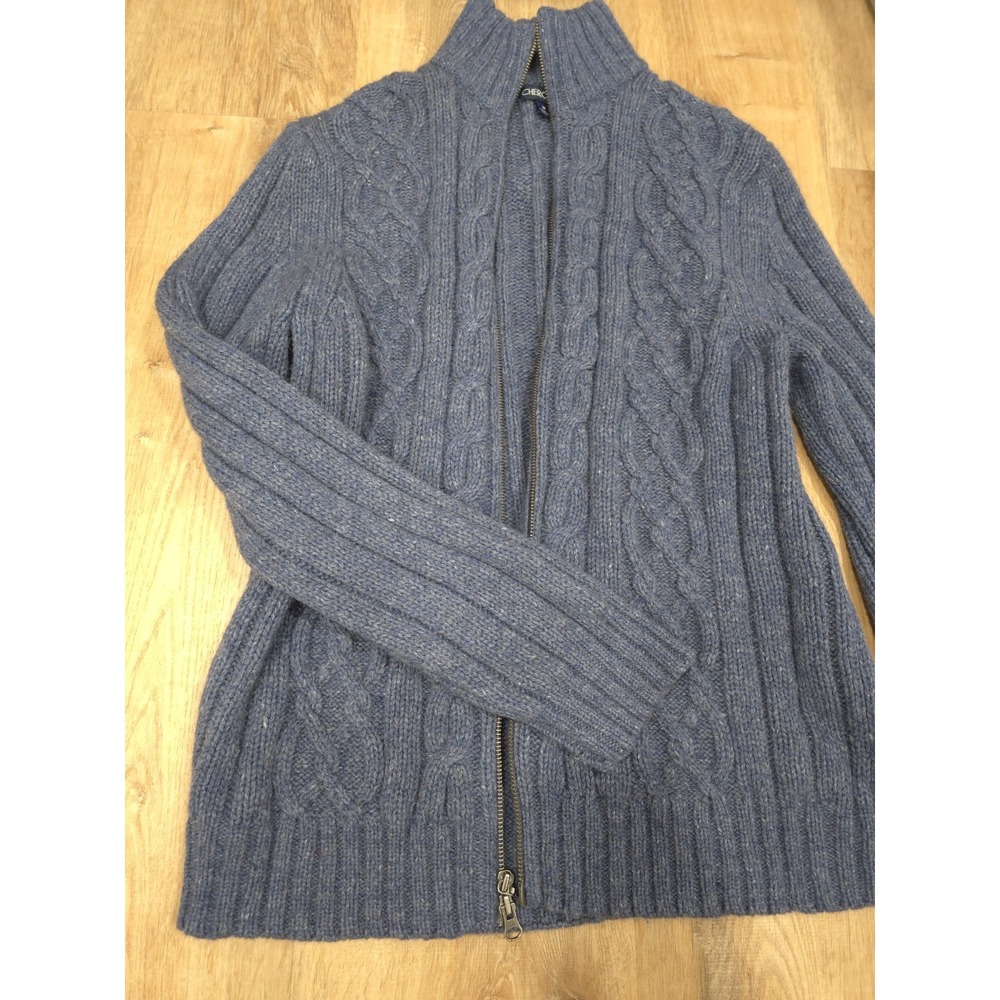 CHEROLEE Men's Full Zip Lambswool Blend Cable Knit Cardigan Sweater Size‎ M Blue
